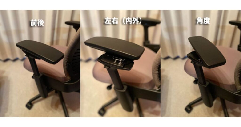 リープチェアの肘掛けの可動範囲を表した画像