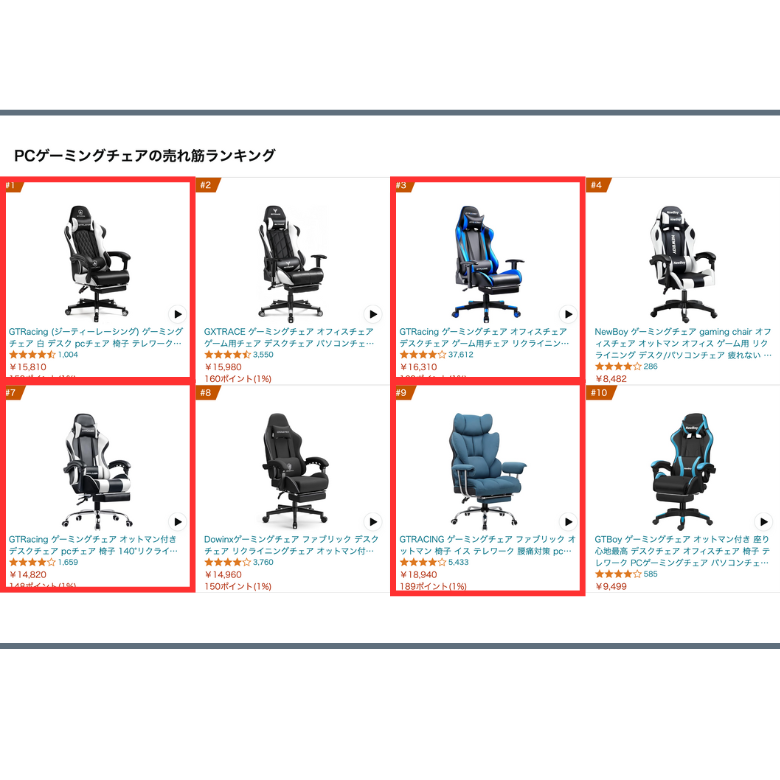 ゲーミングチェアの売り上げランキング